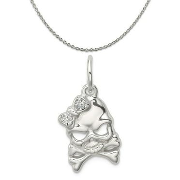 Sterling Silver Cz Skull Charm Necklace 18" Sterling Silver Cz Skull Charm Necklace 18"